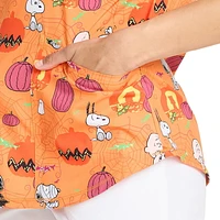 Peanuts Charlie Brown Snoopy Creepy Pumpkins Women's V-Neck Print Scrub Top