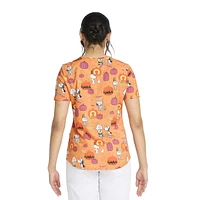 Peanuts Charlie Brown Snoopy Creepy Pumpkins Women's V-Neck Print Scrub Top