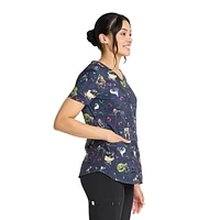 Disney The Nightmare Before Christmas Spiral Hill Women's V-Neck Print Scrub Top