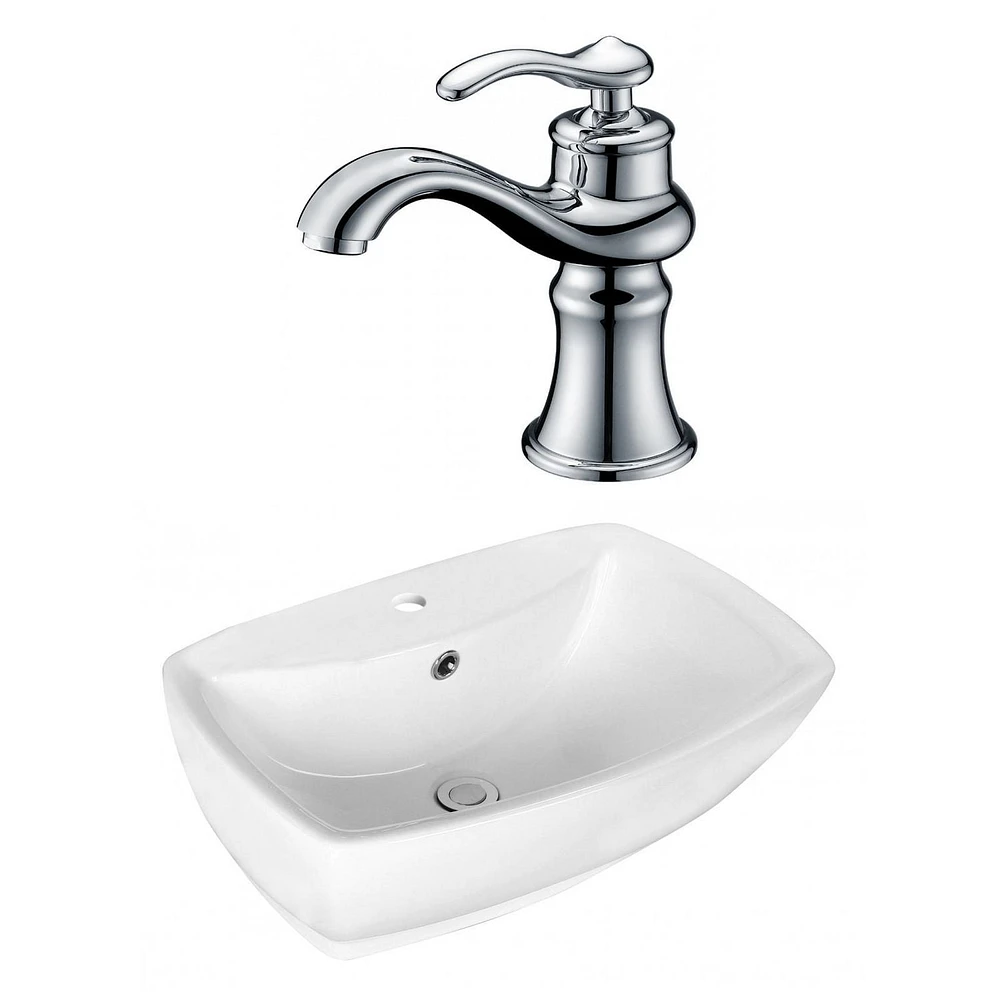 American Imaginations -in. W Above Counter White Bathroom Vessel Sink Set For 1 Hole Center Faucet AI