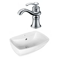 American Imaginations -in. W Above Counter White Bathroom Vessel Sink Set For 1 Hole Center Faucet AI