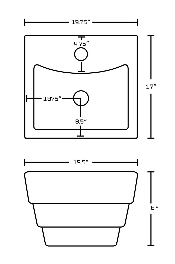 American Imaginations -in. W Above Counter White Bathroom Vessel Sink Set For 1 Hole Center Faucet AI