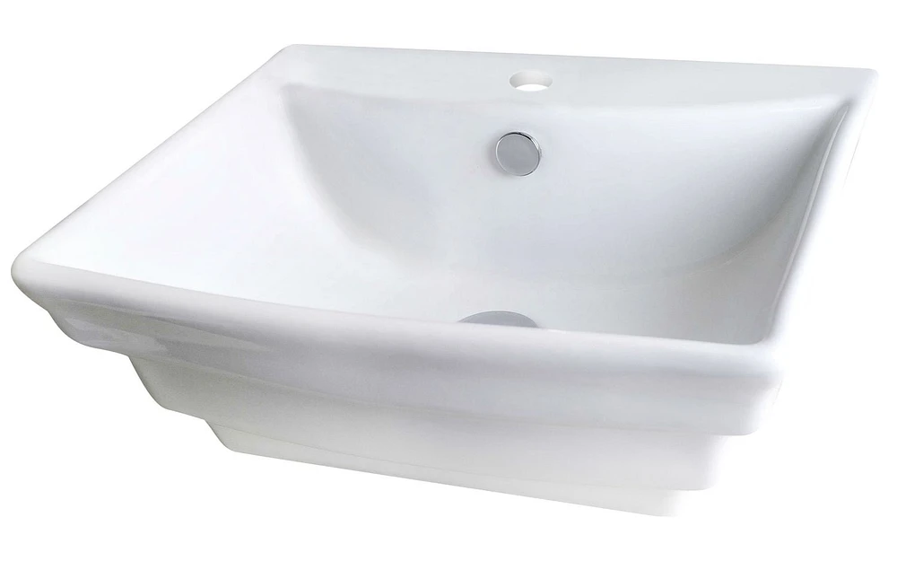 American Imaginations -in. W Above Counter White Bathroom Vessel Sink Set For 1 Hole Center Faucet AI