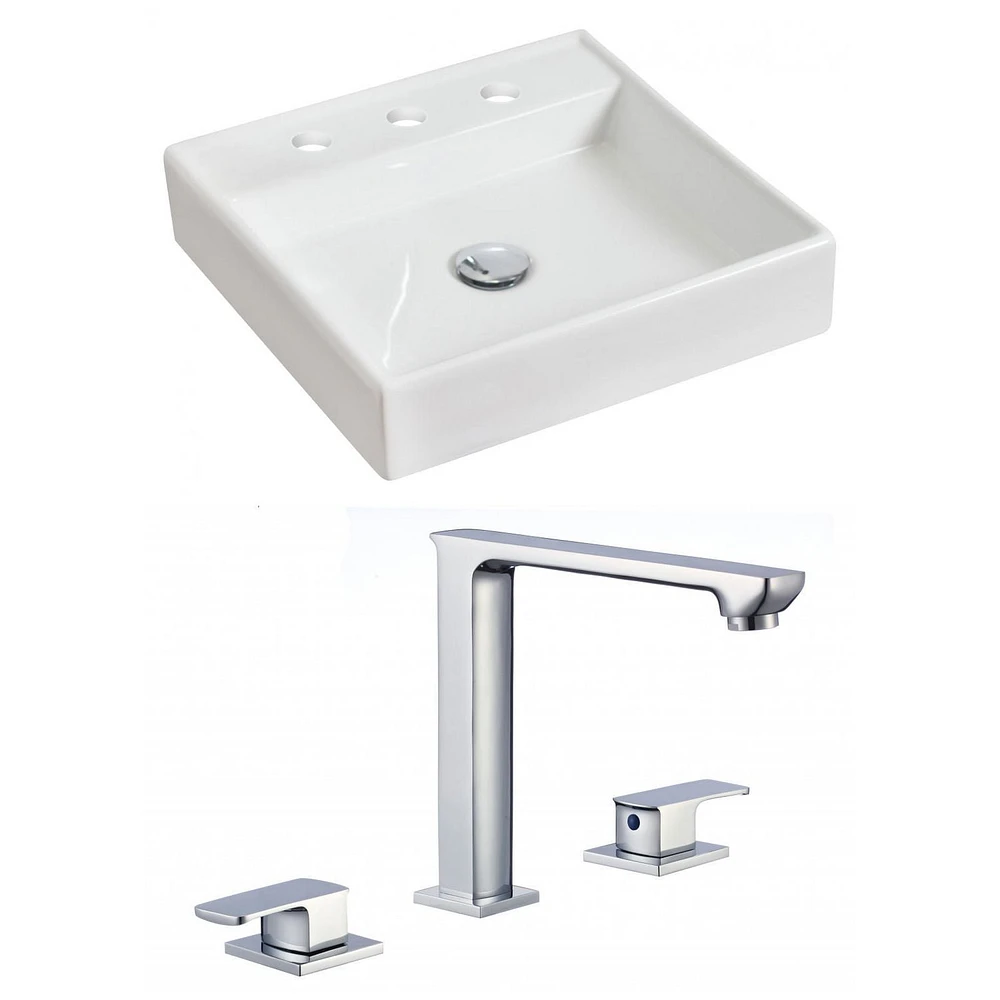 American Imaginations -in. W Above Counter White Bathroom Vessel Sink Set For 3H8-in. Center Faucet AI