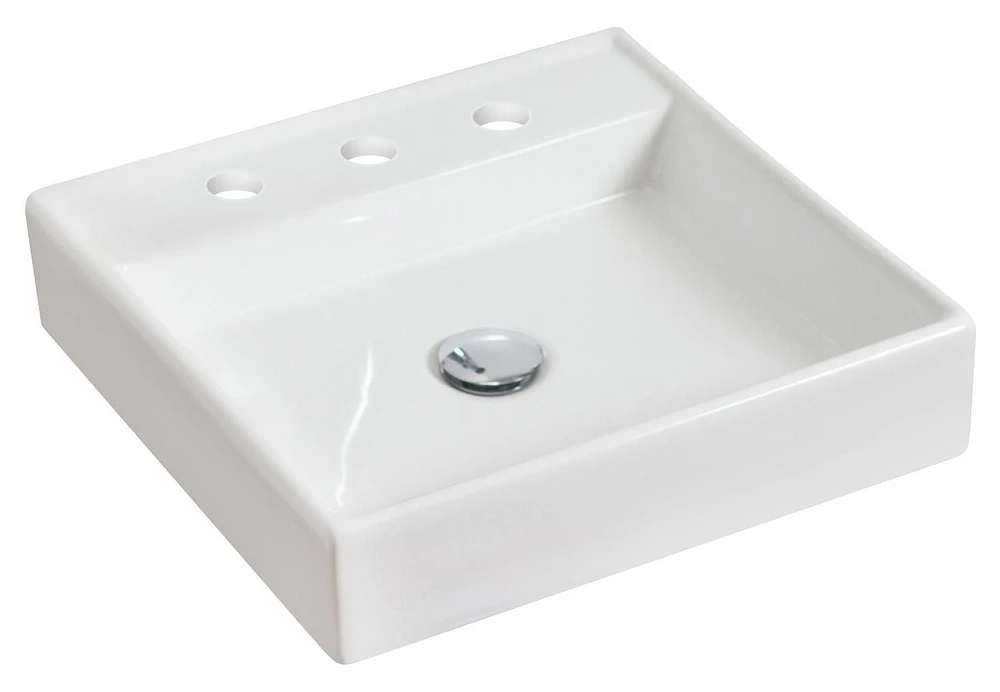 American Imaginations -in. W Above Counter White Bathroom Vessel Sink Set For 3H8-in. Center Faucet AI