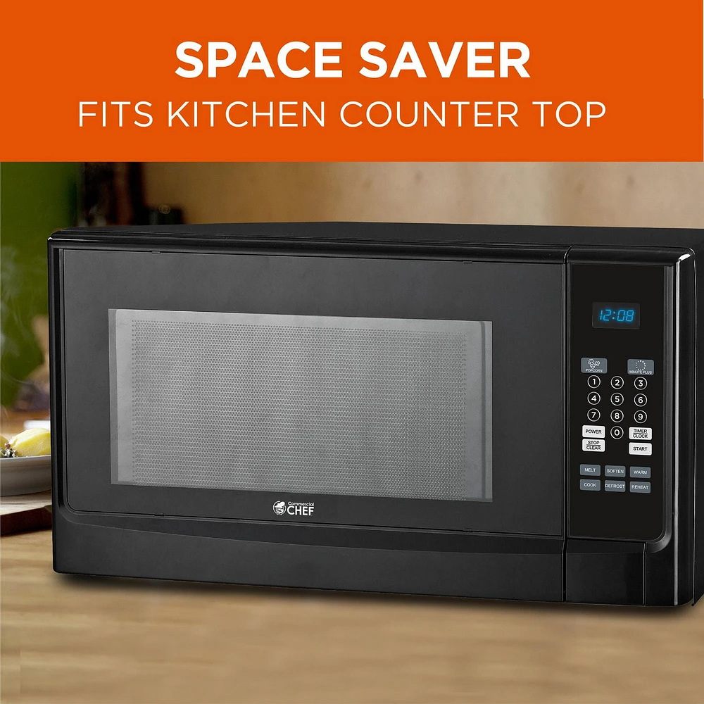 Commercial Chef 1.4 Cubic Foot Microwave with 10 Power Levels, Small Microwave with Push Button, 1100 Watt Microwave with Digital Control Panels