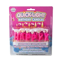 Quick Light Birthday Candles HAPPY BIRTHDAY Pink Glitter 13 Pc, Fun Birthday Candles