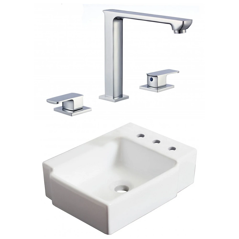 American Imaginations 16.25-in. W Wall Mount White Bathroom Vessel Sink Set For 3H8-in. Right Faucet AI