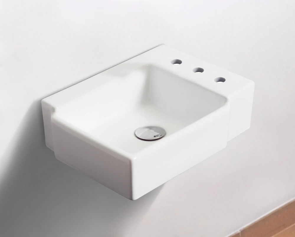 American Imaginations 16.25-in. W Wall Mount White Bathroom Vessel Sink Set For 3H8-in. Right Faucet AI