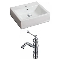 American Imaginations -in. W Wall Mount White Bathroom Vessel Sink Set For 1 Hole Center Faucet AI