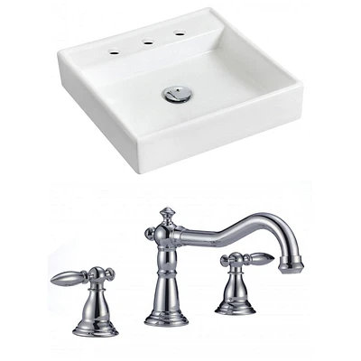 American Imaginations -in. W Wall Mount White Bathroom Vessel Sink Set For 3H8-in. Center Faucet AI