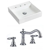 American Imaginations -in. W Wall Mount White Bathroom Vessel Sink Set For 3H8-in. Center Faucet AI