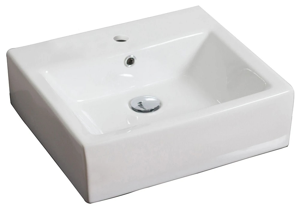 in. W Wall Mount White Bathroom Vessel Sink Set For 1 Hole Center Faucet AI