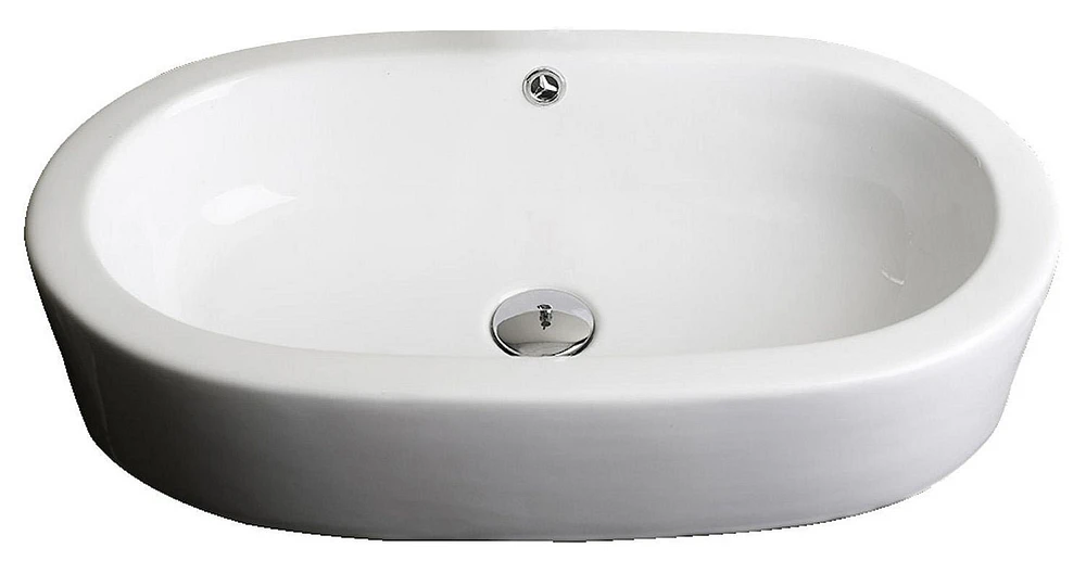 American Imaginations 25.25-in. W Semi-Recessed White Bathroom Vessel Sink Set For Deck Mount Drilling AI