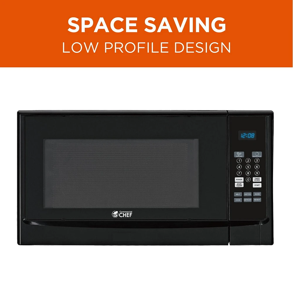 Commercial Chef 1.4 Cubic Foot Microwave with 10 Power Levels, Small Microwave with Push Button, 1100 Watt Microwave with Digital Control Panels