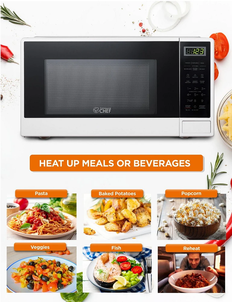 1.1 Cu Ft Microwave with 10 Power Levels, Small Microwave with Push Button, 1000W Countertop Microwave