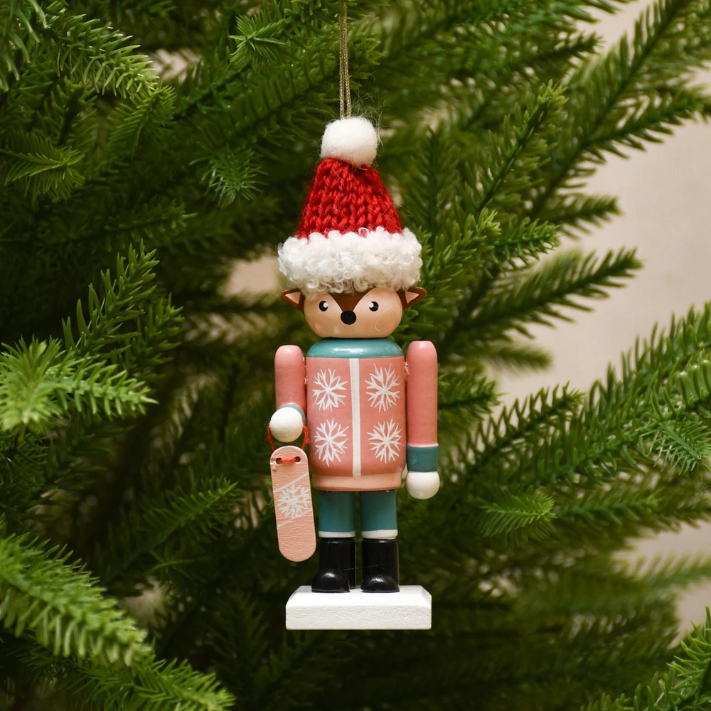 Holiday Time Jingle Mingle Reindeer Nutcracker Christmas Ornament , Pink