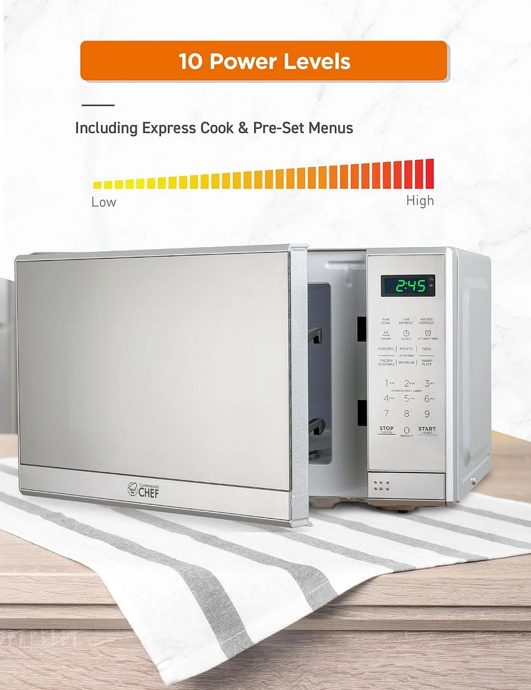 Commercial Chef 0.7 Cu Ft Microwave with 10 Power Levels, 700W Microwave with Digital Display, Countertop Microwave