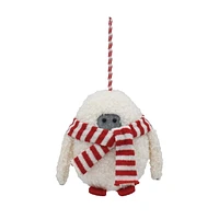 Holiday Time Winter Chalet Yeti with Red Scarf Ornament, White, Measures 4" in height