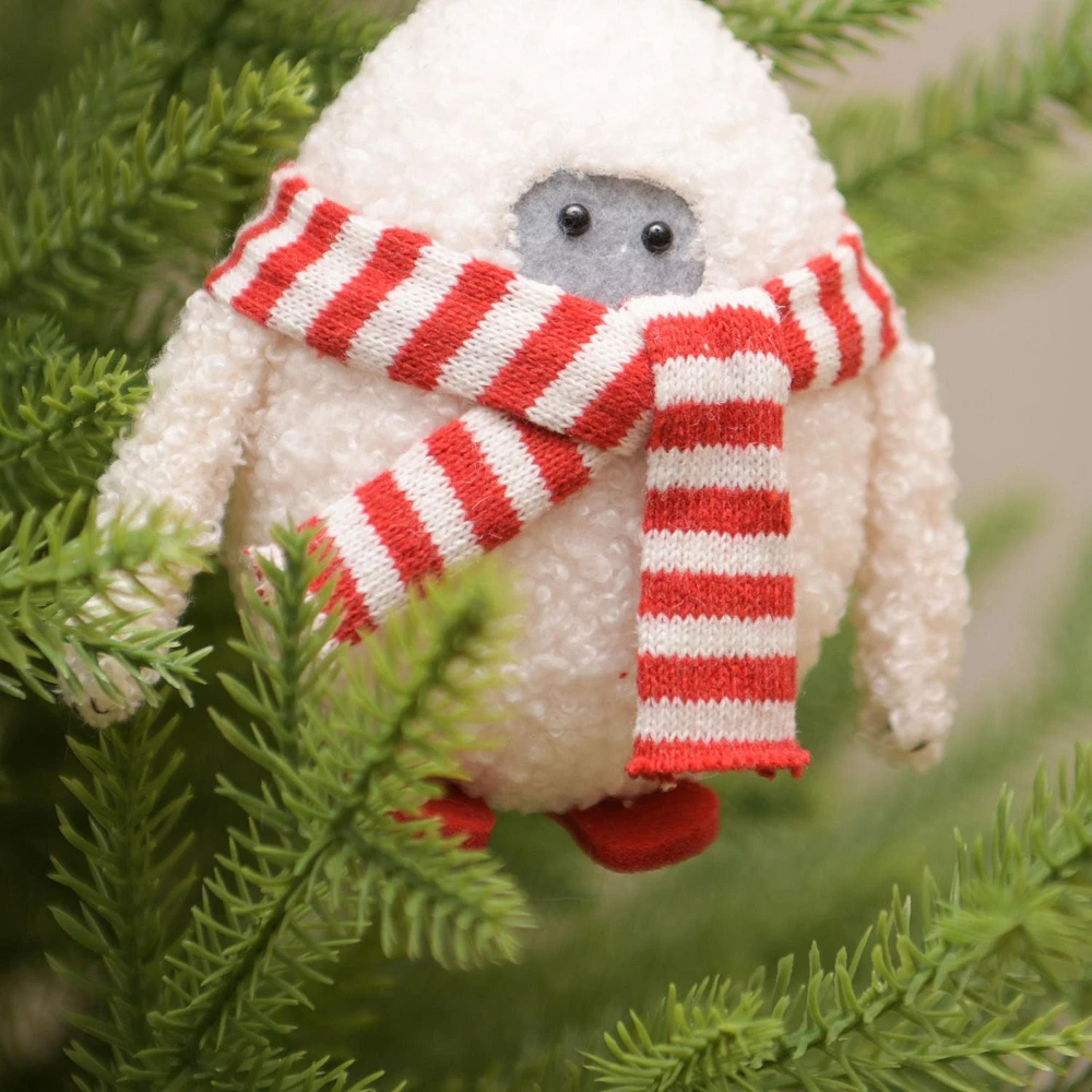 Holiday Time Winter Chalet Yeti with Red Scarf Ornament, White, Measures 4" in height