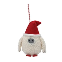 Holiday Time Winter Chalet Yeti with Red Hat Ornament, White