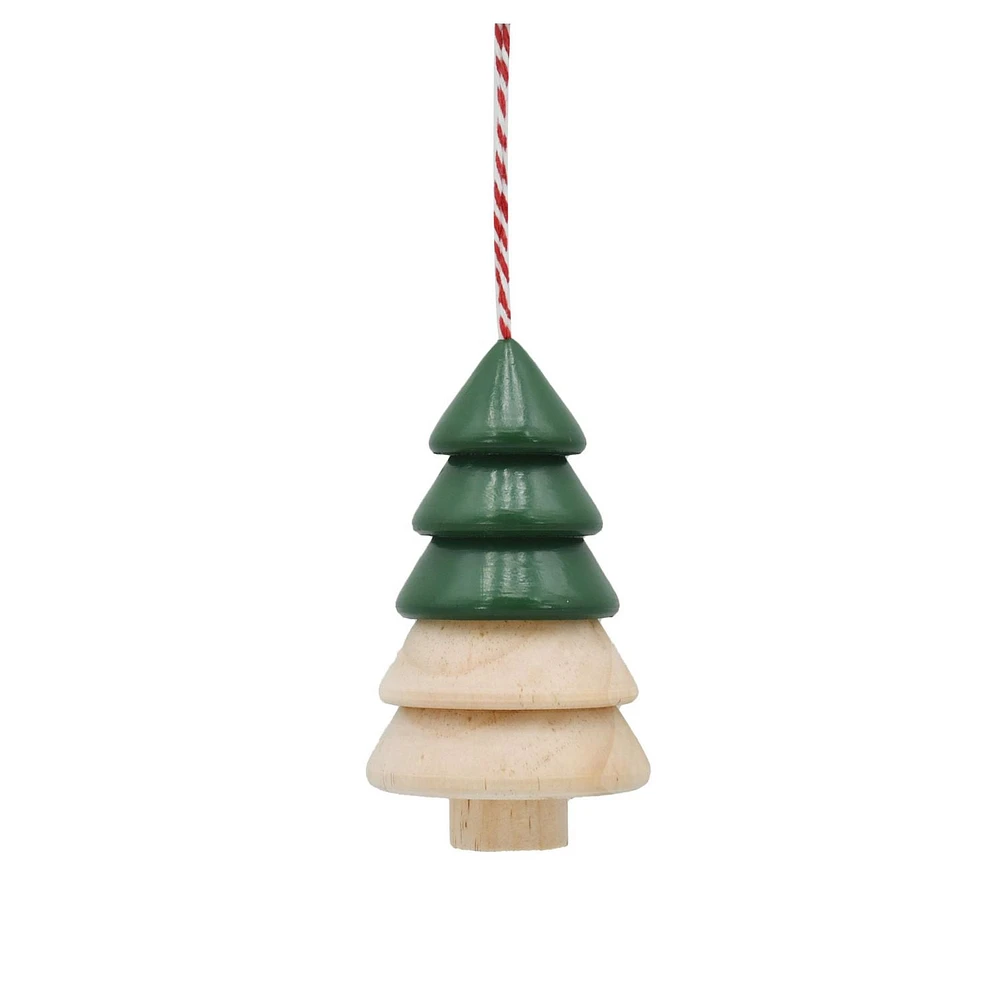 Holiday Time Winter Chalet Wooden Christmas Tree Ornament, Green, Measures 5" in height