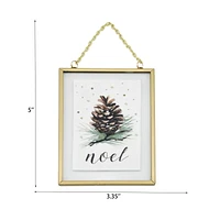 Holiday Time Frosted Elegance Noel Pinecone Frame Ornament, Gold, Measures 5" in height