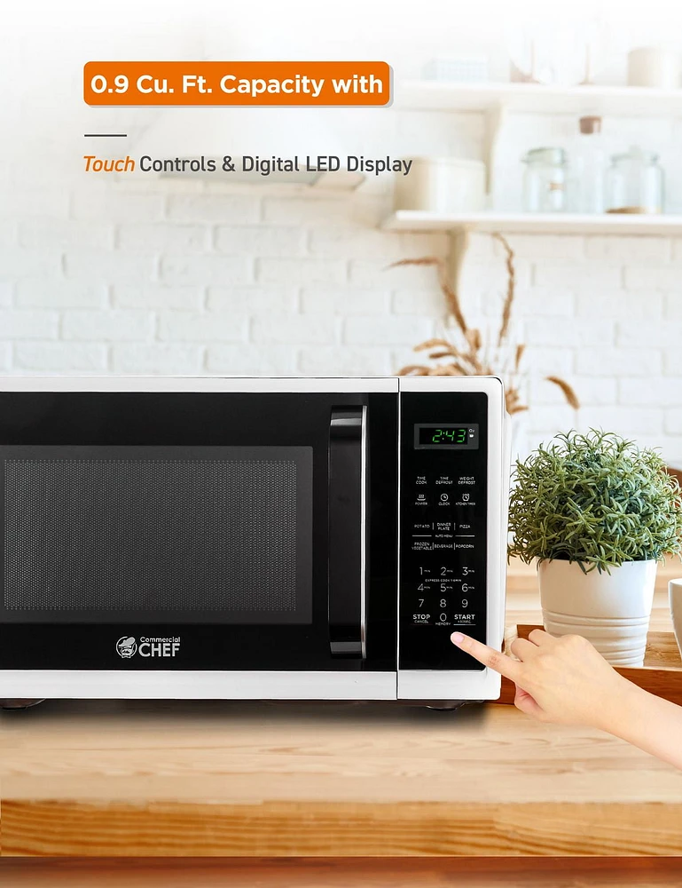 Commercila Chef 0.9 Cubic Foot Microwave with 10 Power Levels, Small Microwave with Grip Handle, 900W Countertop Microwave