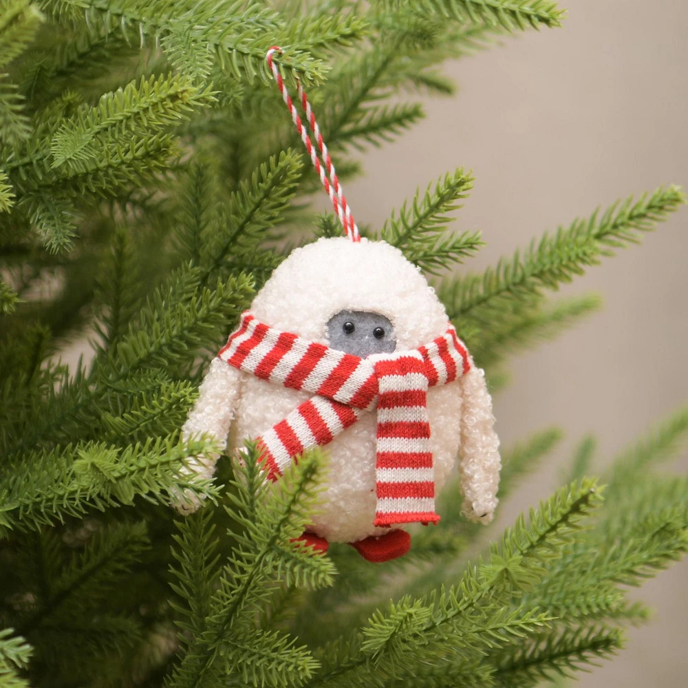 Holiday Time Winter Chalet Yeti with Red Scarf Ornament, White, Measures 4" in height