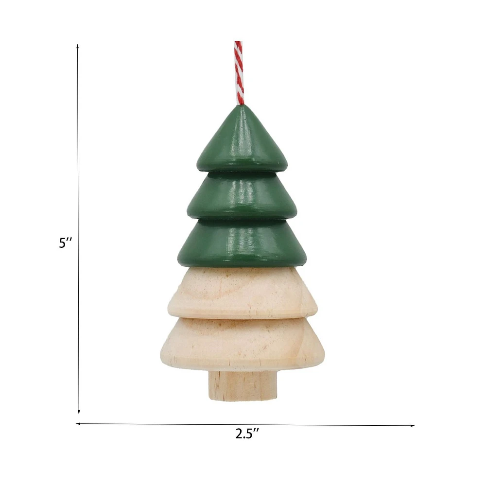 Holiday Time Winter Chalet Wooden Christmas Tree Ornament, Green, Measures 5" in height