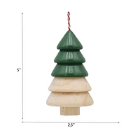 Holiday Time Winter Chalet Wooden Christmas Tree Ornament, Green, Measures 5" in height