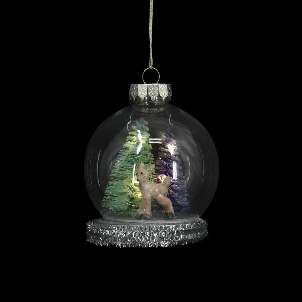 Holiday Time Jingle Mingle Light-up Snow Globe with Reindeer Christmas Ornament, Pink