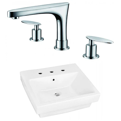 American Imaginations -in. W Semi-Recessed White Bathroom Vessel Sink Set For 3H8-in. Center Faucet AI