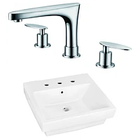 American Imaginations -in. W Semi-Recessed White Bathroom Vessel Sink Set For 3H8-in. Center Faucet AI