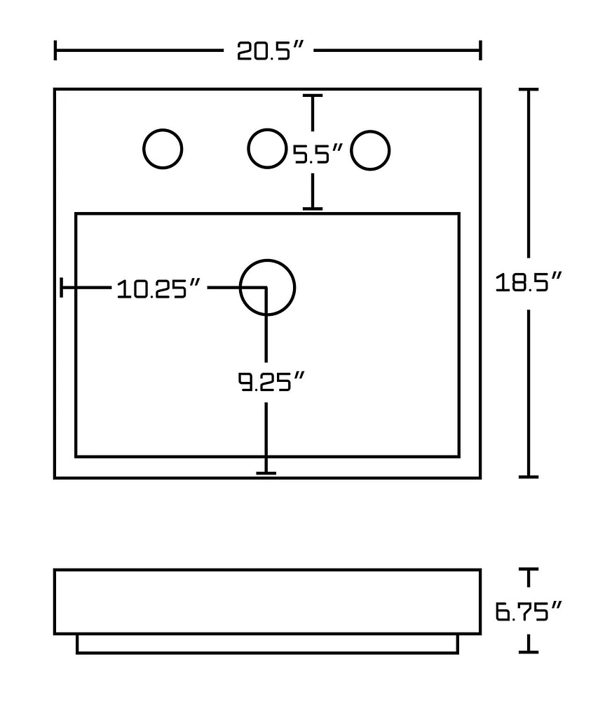 American Imaginations -in. W Semi-Recessed White Bathroom Vessel Sink Set For 3H8-in. Center Faucet AI