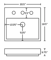 American Imaginations -in. W Semi-Recessed White Bathroom Vessel Sink Set For 3H8-in. Center Faucet AI