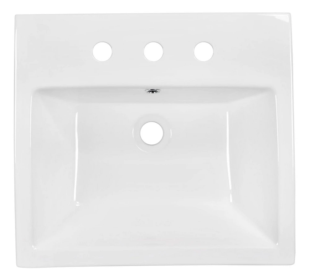 American Imaginations -in. W Semi-Recessed White Bathroom Vessel Sink Set For 3H8-in. Center Faucet AI