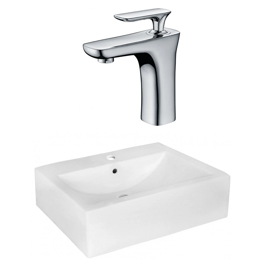 American Imaginations -in. W Wall Mount White Bathroom Vessel Sink Set For 1 Hole Center Faucet AI