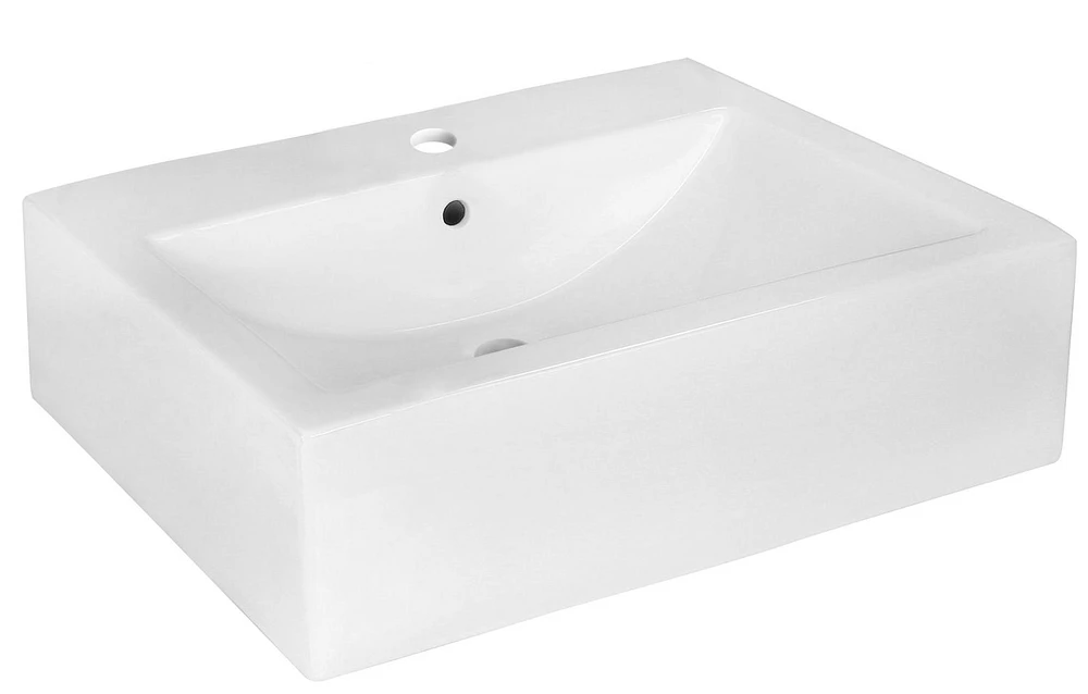 American Imaginations -in. W Wall Mount White Bathroom Vessel Sink Set For 1 Hole Center Faucet AI