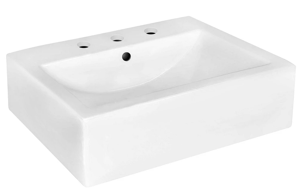 American Imaginations -in. W Wall Mount White Bathroom Vessel Sink Set For 3H8-in. Center Faucet AI