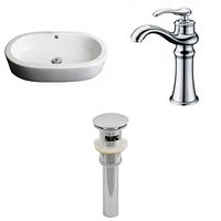 25.25-in. W Semi-Recessed White Bathroom Vessel Sink Set For Deck Mount Drilling AI-15387