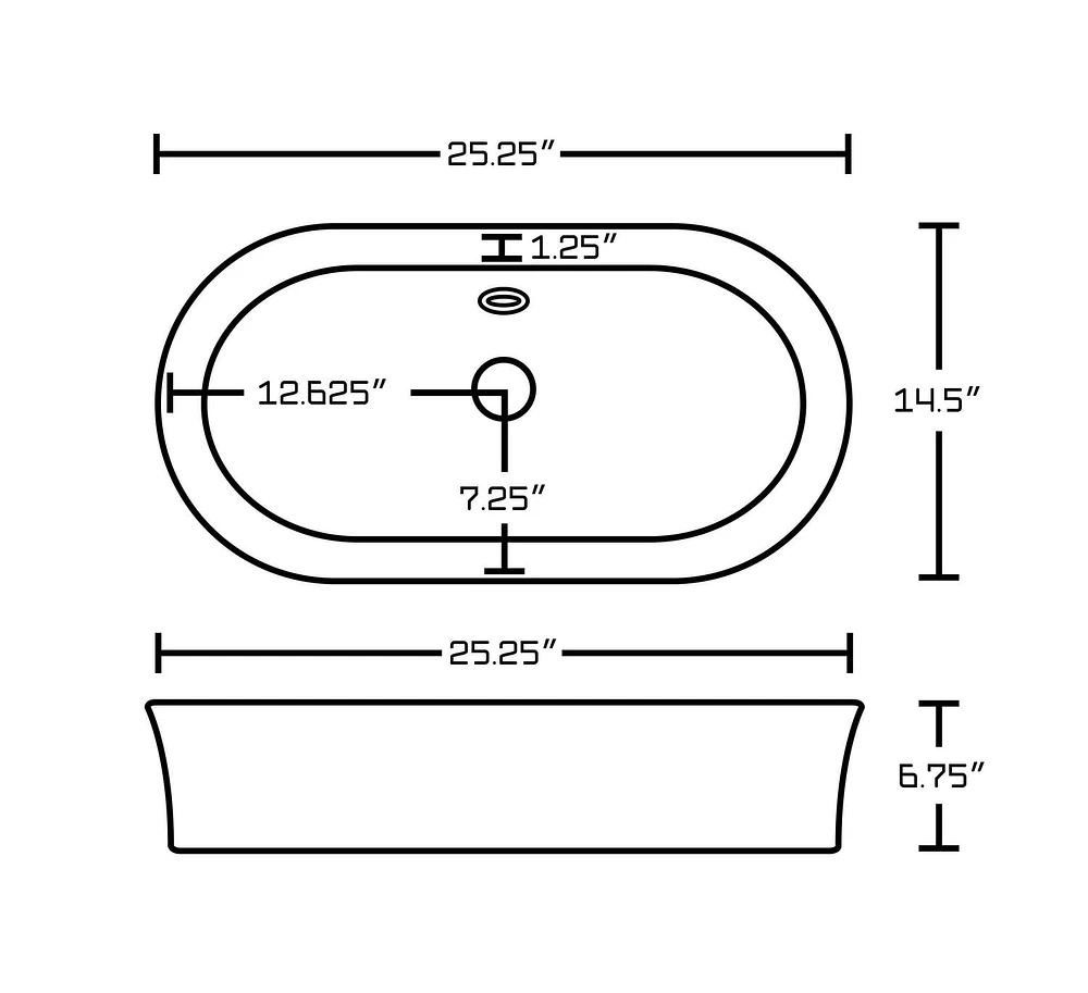 25.25-in. W Semi-Recessed White Bathroom Vessel Sink Set For Deck Mount Drilling AI-15387