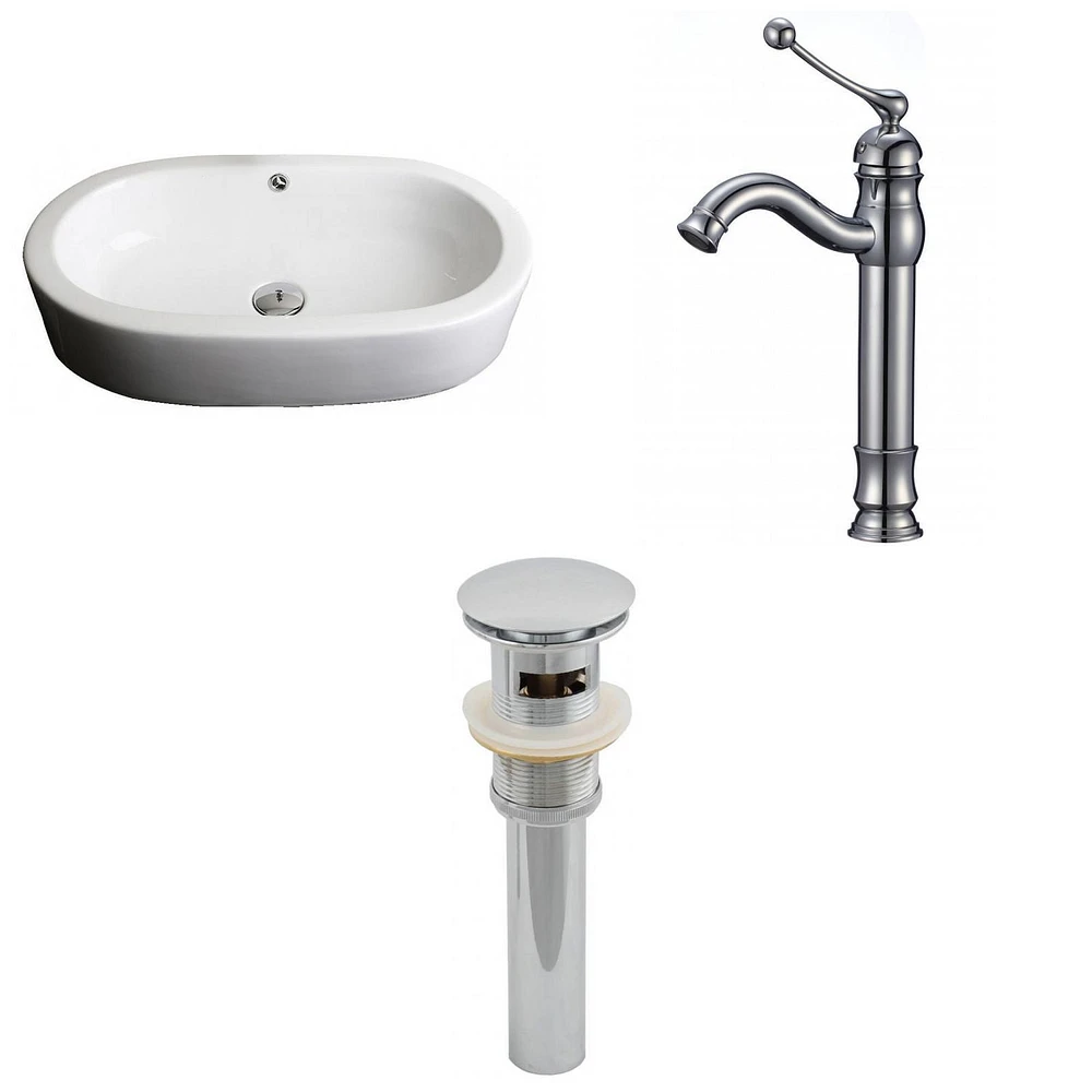 American Imaginations 25.25-in. W Semi-Recessed White Bathroom Vessel Sink Set For Deck Mount Drilling AI