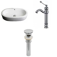 American Imaginations 25.25-in. W Semi-Recessed White Bathroom Vessel Sink Set For Deck Mount Drilling AI