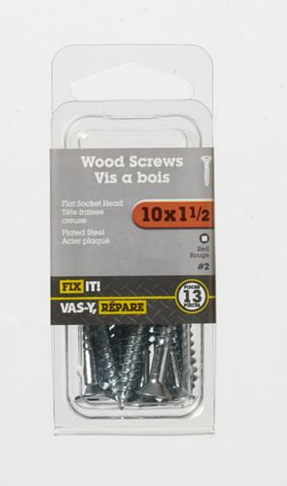 10x1-1/2" Flat Head Wood Screw 13 Pieces, Used in place of nails for superior holding power and where disassembly is required.