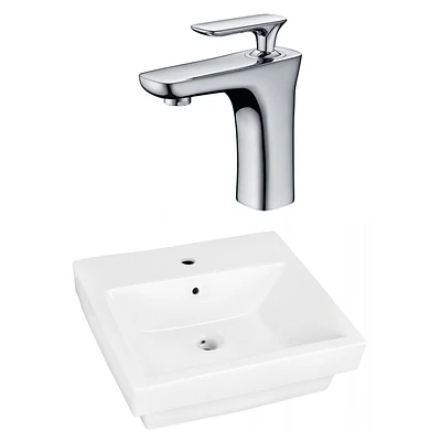 in. W Semi-Recessed White Bathroom Vessel Sink Set For 1 Hole Center Faucet AI