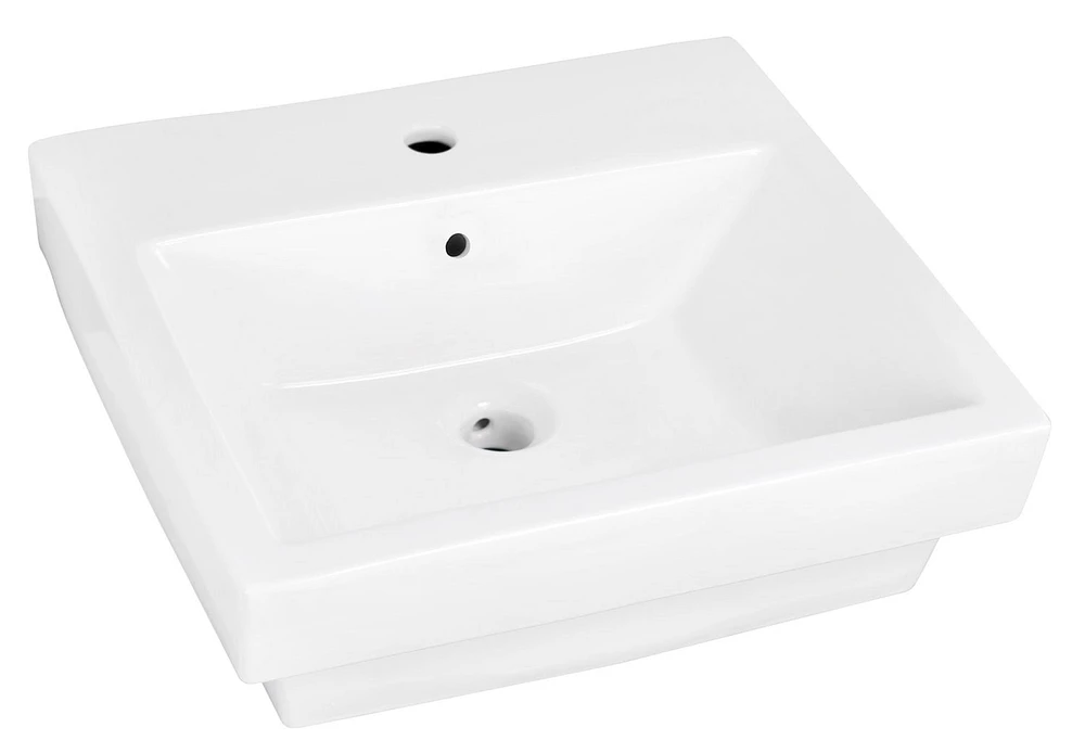 in. W Semi-Recessed White Bathroom Vessel Sink Set For 1 Hole Center Faucet AI