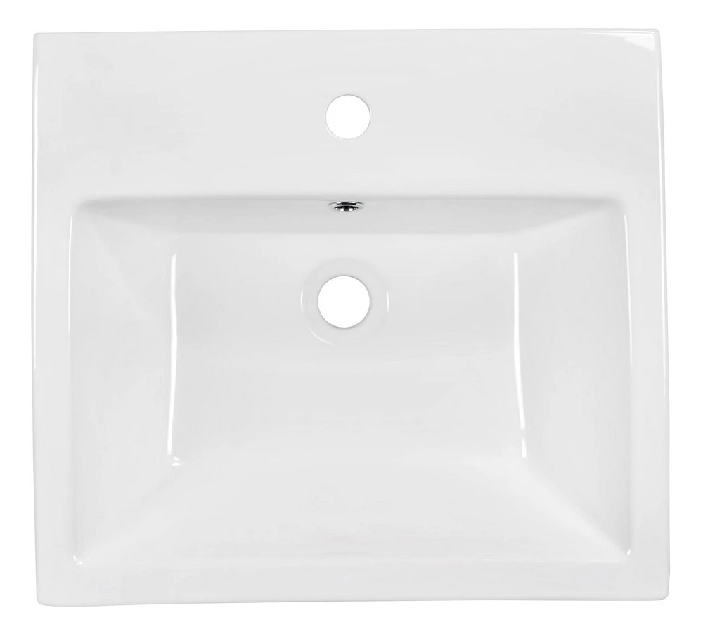 in. W Semi-Recessed White Bathroom Vessel Sink Set For 1 Hole Center Faucet AI