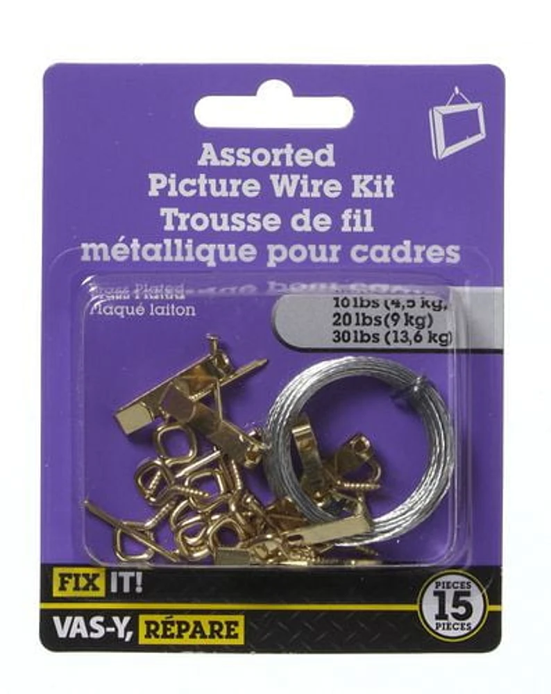 Assorted Picture Wire Kit 15 Pieces, These traditional picture hangers offer the most economical option for all wall hangings. Good for lightweight, simple jobs.