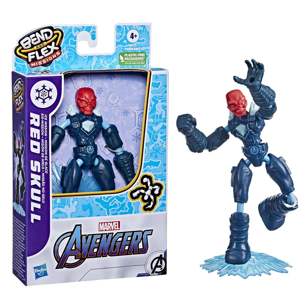 Marvel Avengers Bend and Flex Missions Red Skull Ice Mission Action Figure, 6-Inch-Scale Bendable Toy, Toys for Kids Ages 4 and Up